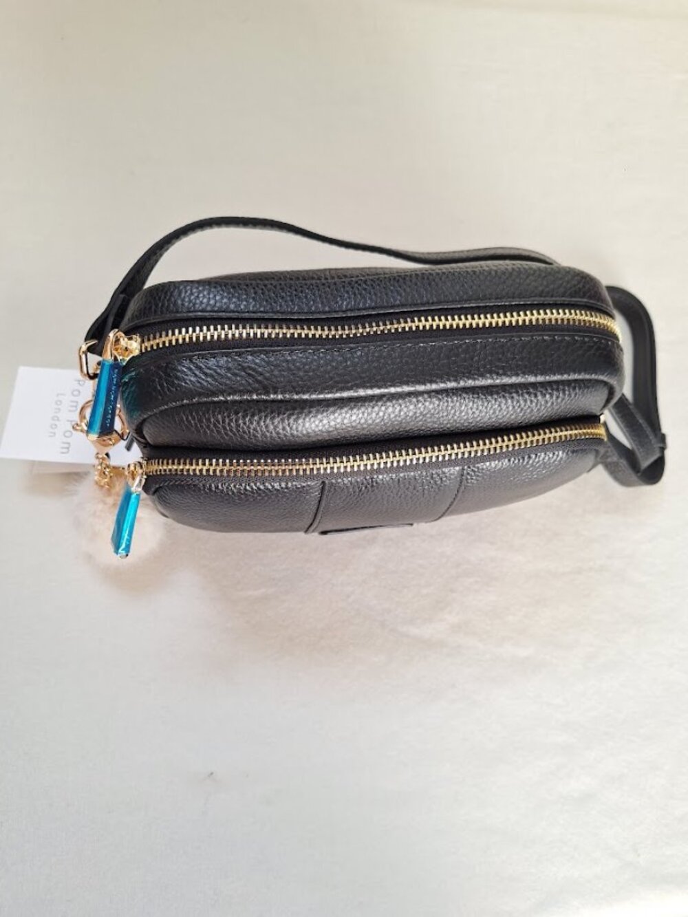 Pom Pom London Full-Grain Leather Crossbody Bag New With Tags